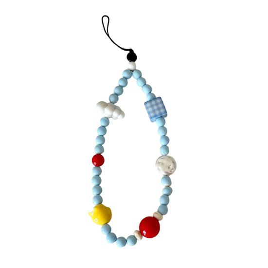 

Mobile Phone Lanyard Three-Dimensional Clouds Blue White Beads Decor Handmade Texture Strong Anti-Lost Buckle Camera Lanyard Bag Pendant 1pc