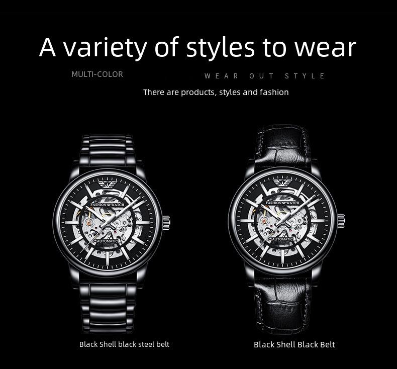 Popular Men's Black Warrior Hollow Mechanical Watch - Stylish, Waterproof, Luminous, Automatic