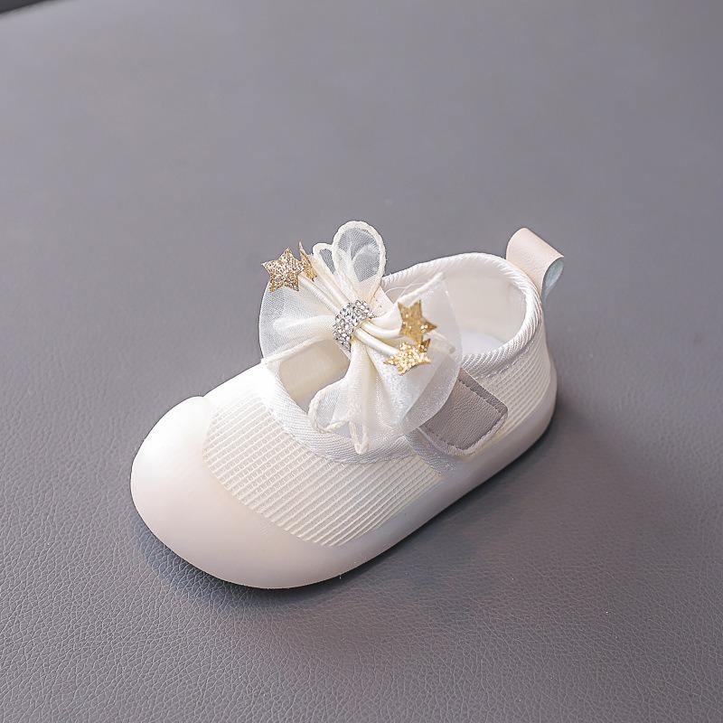 Baby Girls' Cute Bow Anti-Kick Walking Shoes & Flats, Spring New Arrivals Korean-style Breathable Soft-Sole Princess Shoes.