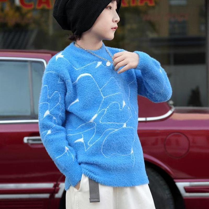 Boys Spring and Autumn Sweater Long-sleeved Round Neck Fashion Warm Knitted Sweater Bottoming Shirt