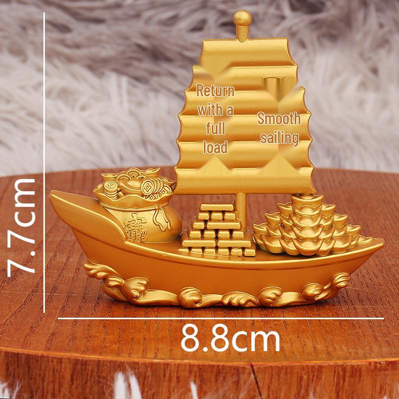 Gold Plated Sailing Ship Ornament with Yuanbao and Gold Bar for Smooth Sailing Decoration