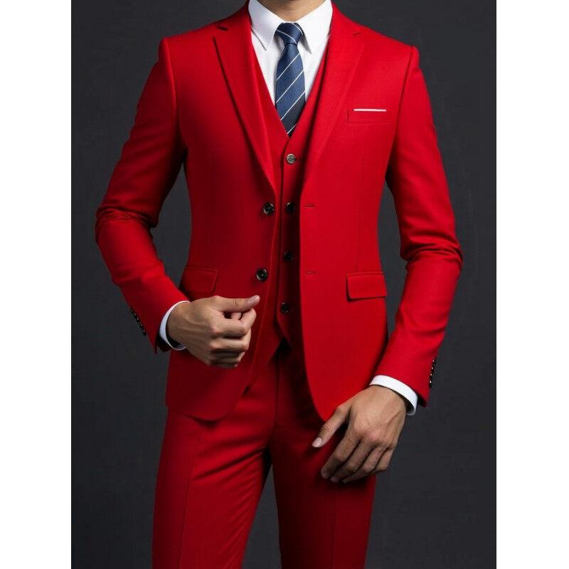 Men's Suit (Blazer+ Trousers) Gentleman Business British Style Solid-color Banquet Host Casual Wedding Suit