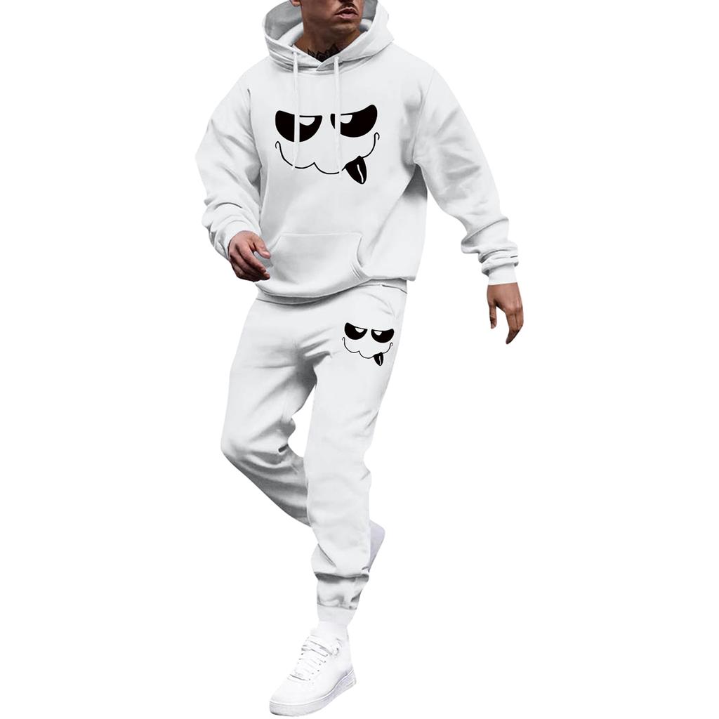 Men's Printed Hooded Sweatshirt And Sweatpants Casual Sports Suit