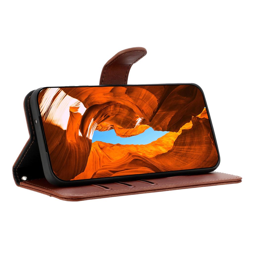 For iPhone 16 Pro Stand Case with Strap PU Leather Wallet Phone Cover S Shape Stitching Design