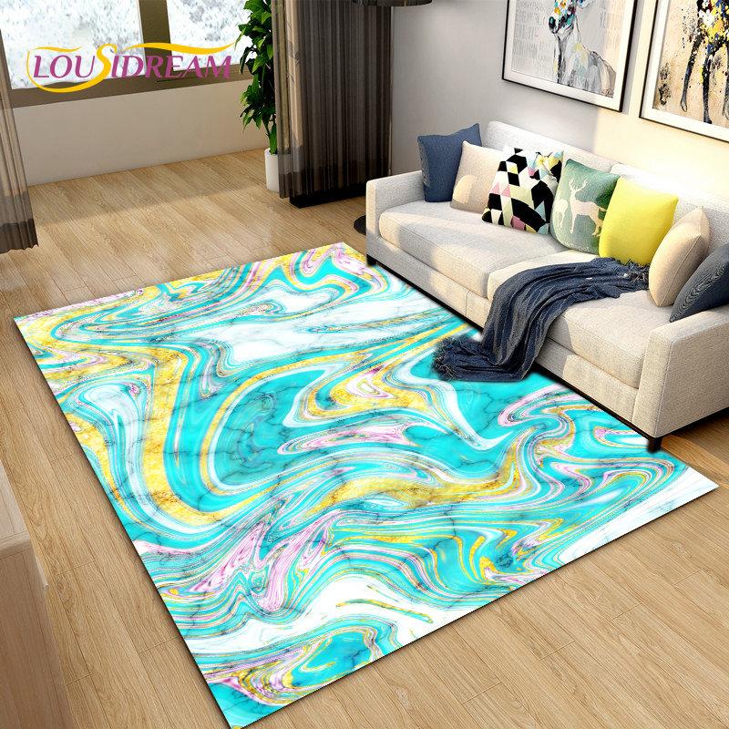 Nordic Black Colour Gold Marble Area Rug Large,Carpet Rug for Living Room Bedroom Sofa Doormat Decoration,kid Non-slip Floor Mat