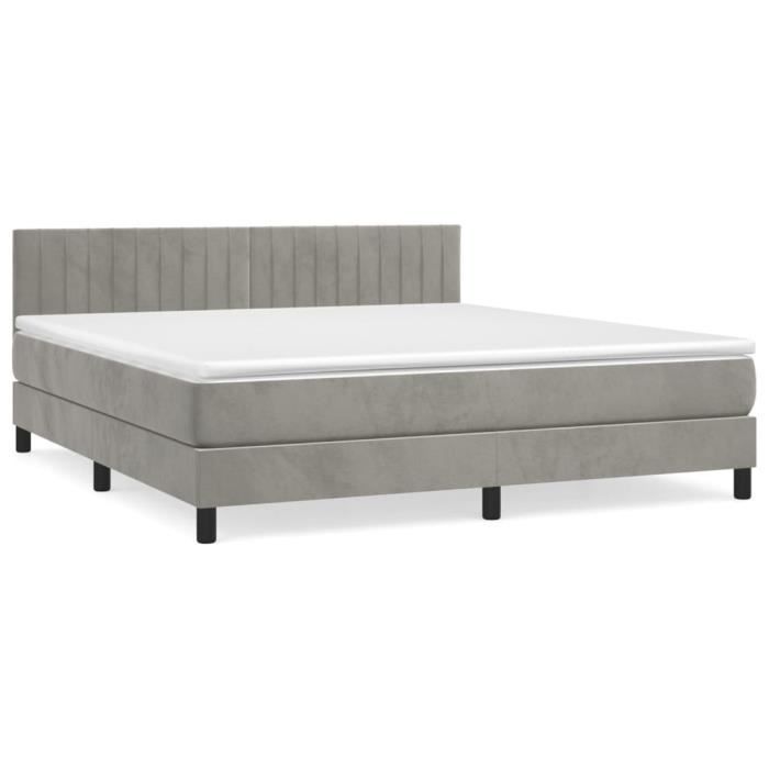 3141431 vidaXL Lit à sommier tapissier et matelas Gris clair 160x200cm Velours