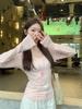 Autumn Korean Grey V-Neck Slim-Fit Cotton Long-Sleeve Women's T-Shirt