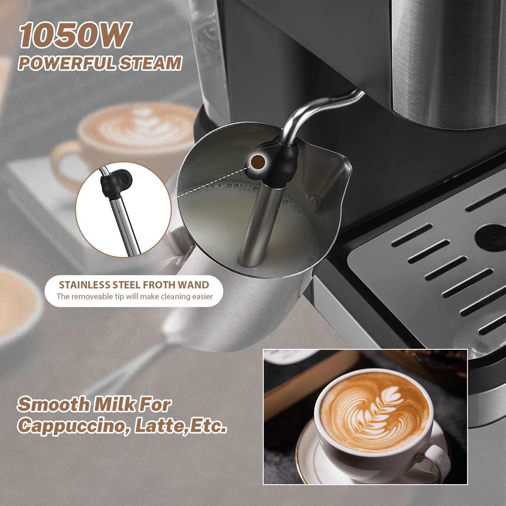 1050W Espresso Halbautomatische Kaffeemaschine 1.5L Edelstahl Kaffeemaschine Küche Espresso Mahlmaschinen