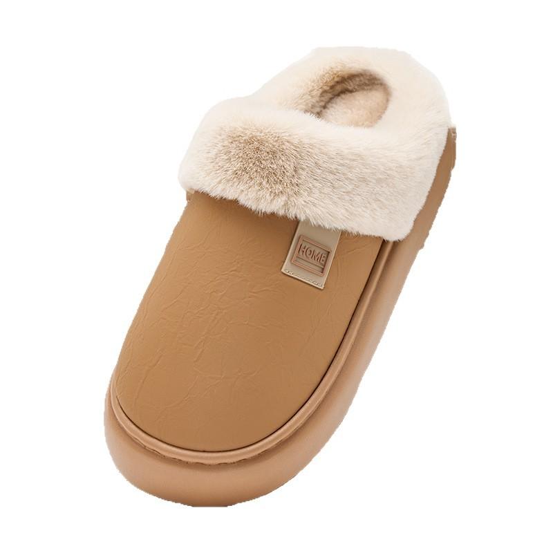 Waterproof cotton slippers autumn and winter 2025 new home warm comfortable thick-soled leather surface antibacterial cotton shoes outer wear