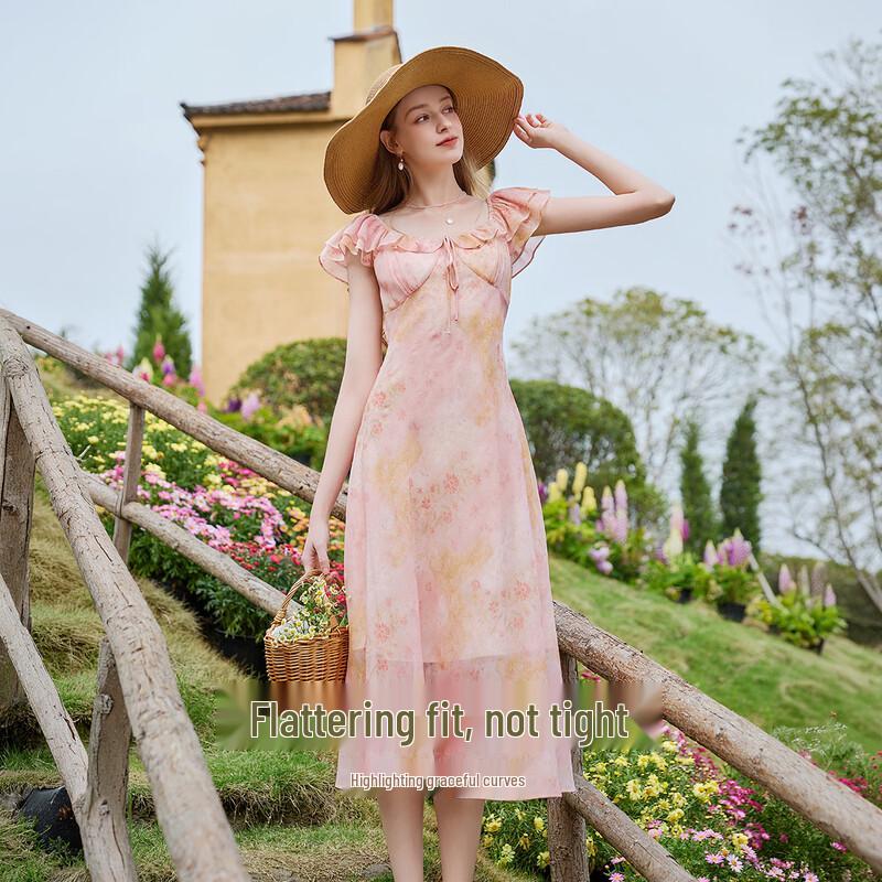 Elegant Floral Ruffle Chiffon Maxi Dress