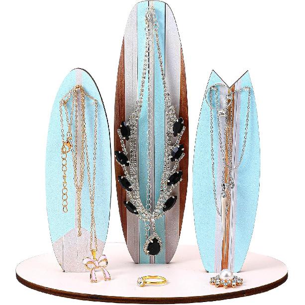 Подставка-органайзер для украшений DIVINA VITAE, Милый декор в виде доски для серфинга в прибрежном морском стиле, Преппи-эстетика для декора комнаты в пляжной тематике, Деревянный прибрежный декор для спальни синий