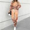 Women Floral Print Two Piece Outfit, Long Sleeve Crew Neck Top & Drawstring Jogger Pants Casual Tracksuit for Spring Autumn