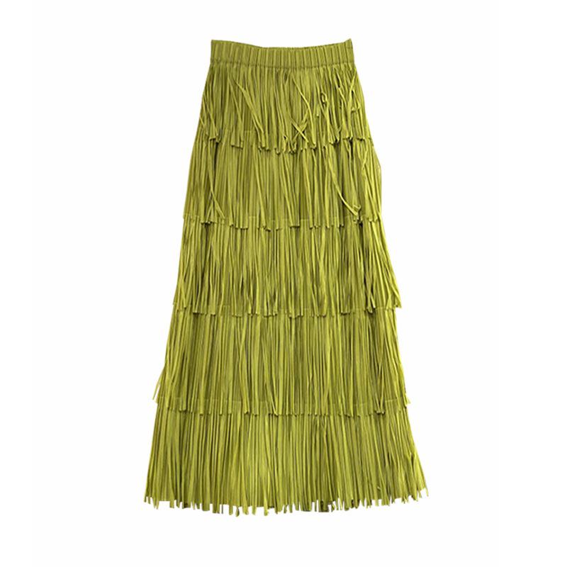 2025 Frühling/Sommer Koreanischer Nischenrock mit einfarbiger Quaste, hohe Taille, mittellang