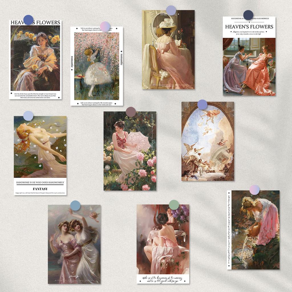 10×15CM 10PCS Oil Painting Posters Stickers Nostalgia Gift Home Decorated Coffee Living Wall Art Stickers Aesthetic Decals