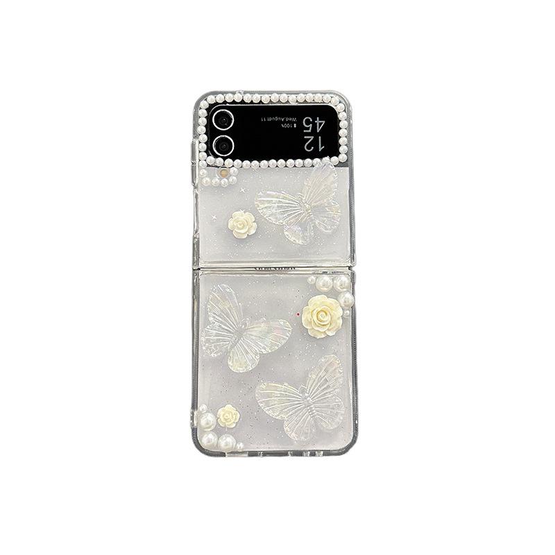 Samsung Z Flip8/ Z Fold7 Glitter Phone Case with Pearl Butterfly Flower Design