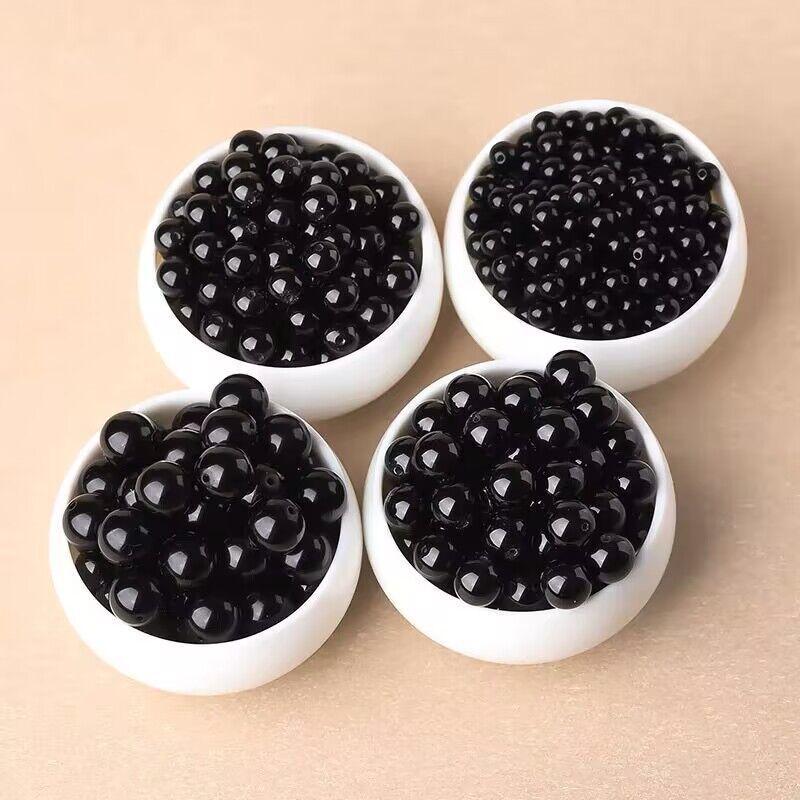 Crystal Faux Obsidian Agate Beaded Bracelet: DIY Glass Round Light Bead Accessories