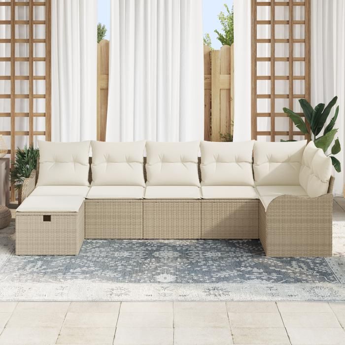 VidaXL Ensemble de canapés de jardin 7 pièces avec coussins beige poly rattan 3360332