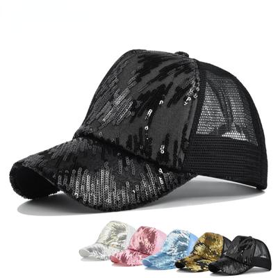 Glitter Ponytail Baseball Cap Messy Bun Dad Hats For Women Sequins Shine Summer Mesh Trucker Hat Snapback Hip Hop Caps
