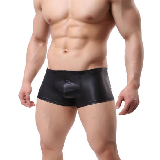 Fashion Club Men Patent Leather Boxers U Convex Underwear Underpants Shorts