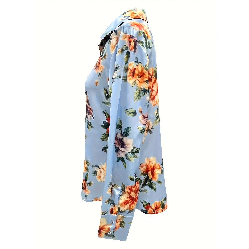 Women's Floral Print Button-Down Long-Sleeve Shirt Casual and Comfortable Suitable for All Seasons