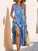 2026 European & American Summer Resort Sleeveless V-Neck Tassel Abstract Print Dress for Women