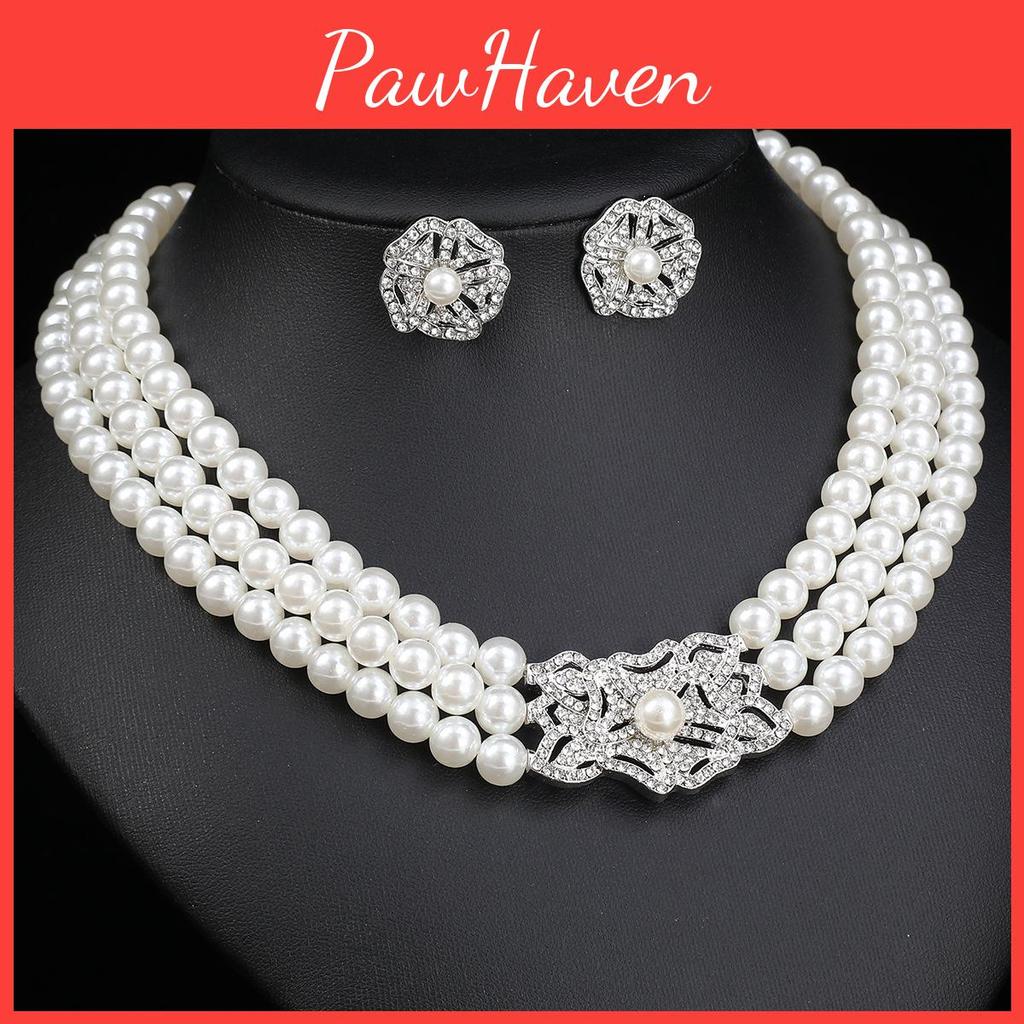 Water Diamond Geometric Necklace Earrings Bracelet Set For Bridal Party Accessories