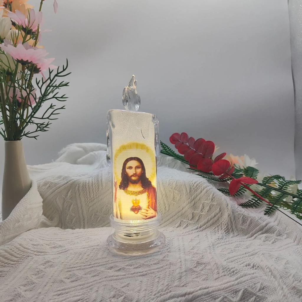 Jesus Christ Candles Lamp LED Tealight Romantic Pillar Light Battery Operated Creative Flameless Electronic Candle candles home