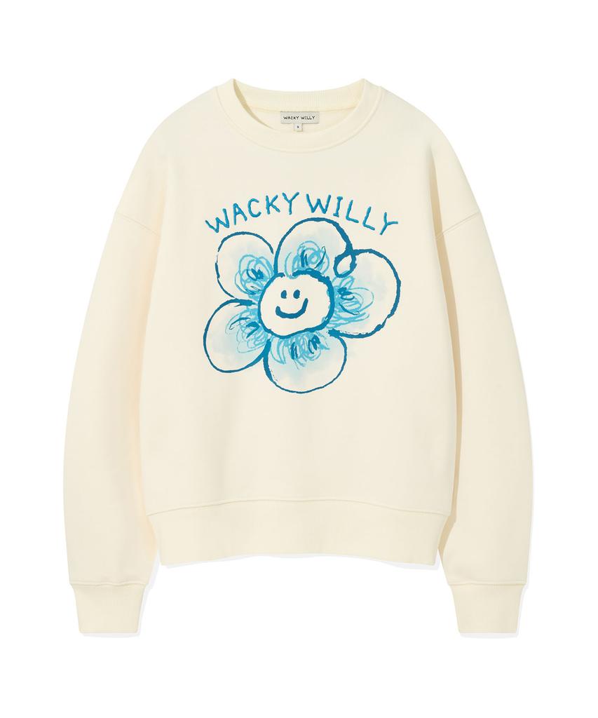 WACKY WILLY [25Fw] Женская большая толстовка с принтом лилии Кремовая