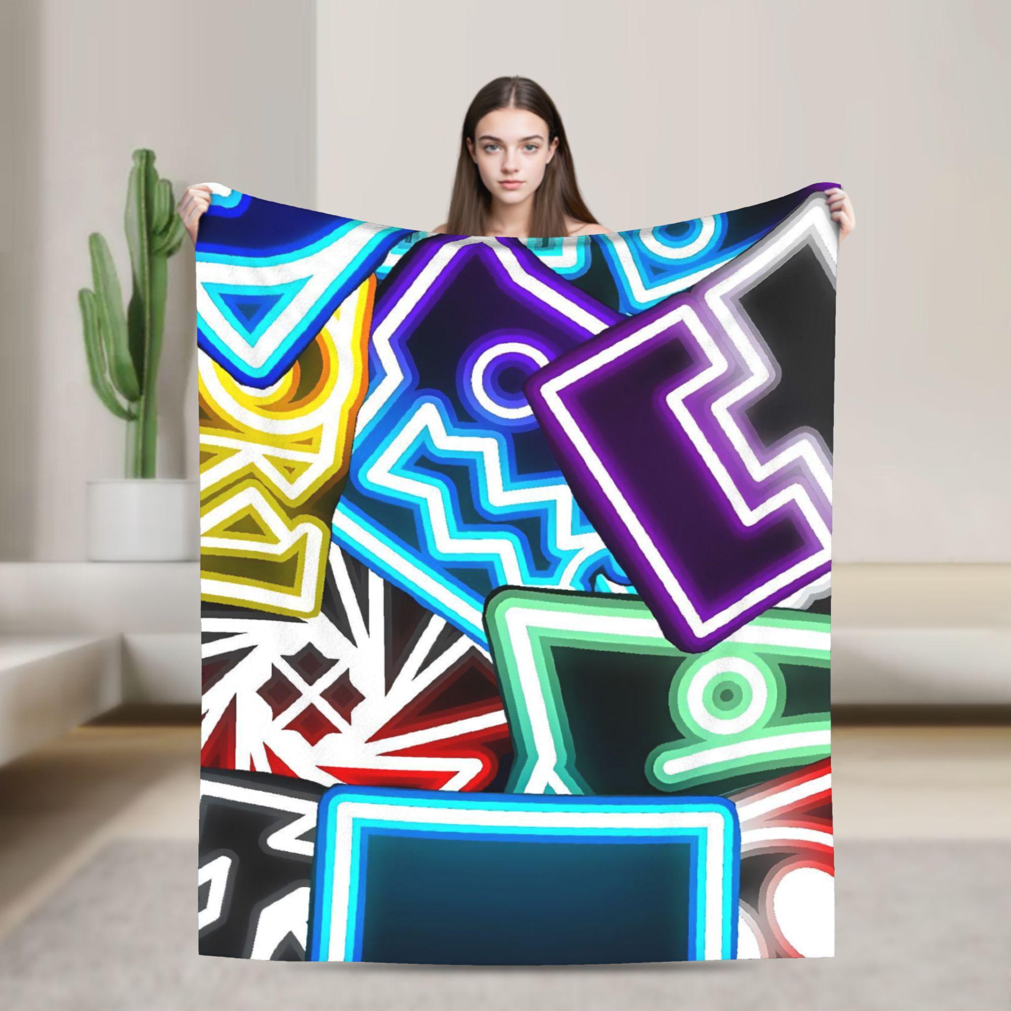 

Geometry Gaming Dashed Flannel Blanket Winter Super Soft Throw Blanket for Girls Boys Bedroom Funny Bedspread Sofa Bed Cover 30x40in
