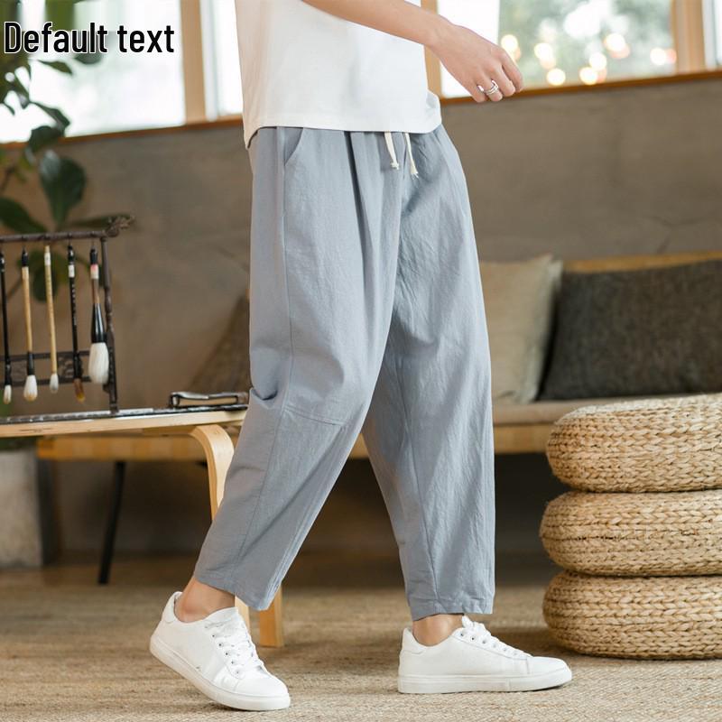 Men's Versatile Cotton Linen Casual Pants - Loose, Nine-Point, Korean Trend, Straight Leg
