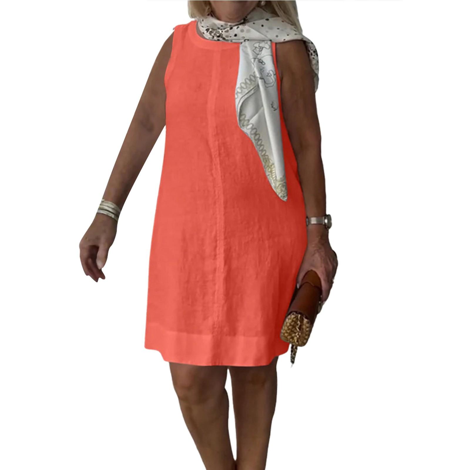 

Женский модный повседневный однотонный сарафан с круглым вырезом XL оранжевый