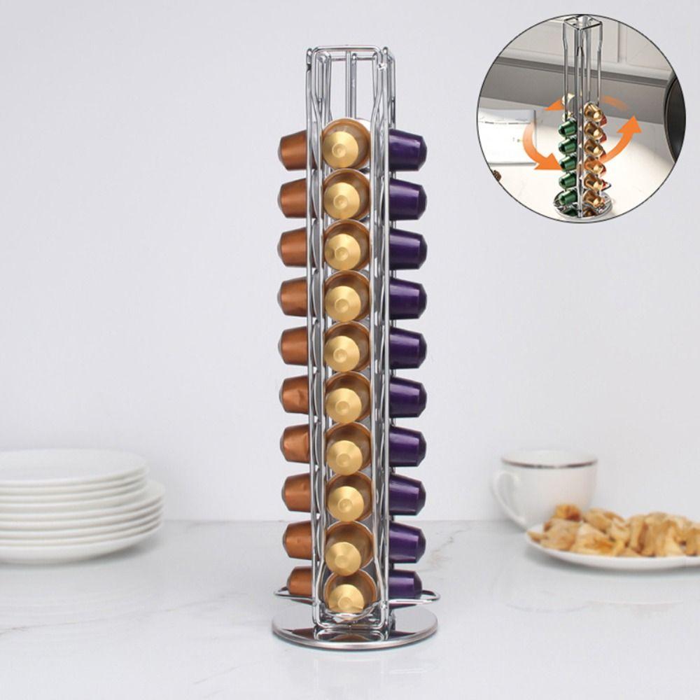 Plating Coffee Capsules Holder 360 Degree Rotatable 40 Coffee Pod Holder Coffee Capsules Stand Rack Tower Stand Hollow Structure