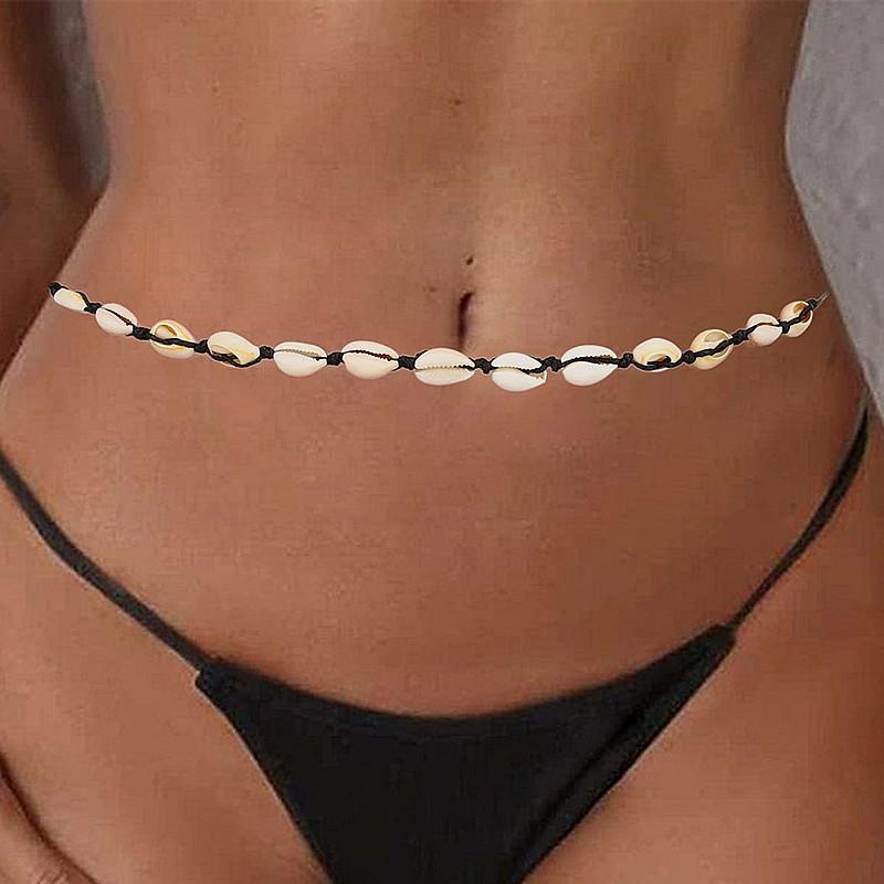 Summer Vacation Bikini Beach Belly Chain Body Chain, Hand Woven Shell Waist Chain