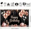 BlissYard Rose Gold and Black Happy Birthday Banner Backdrop Large Happy Birthday Glitter Balloons Photo Booth Photography Background Banner Supplies