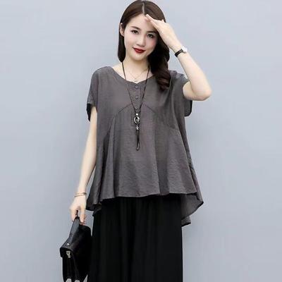 Summer Women's Short Sleeved Cotton Shirt V-neck Korean Version Wide Pine Top Fashionable Age Reducing Versatile Thin Shirt