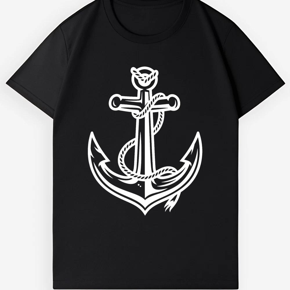 Sailor Style Anchor Print Tee | Vintage Nautical Design Casual Shirt L