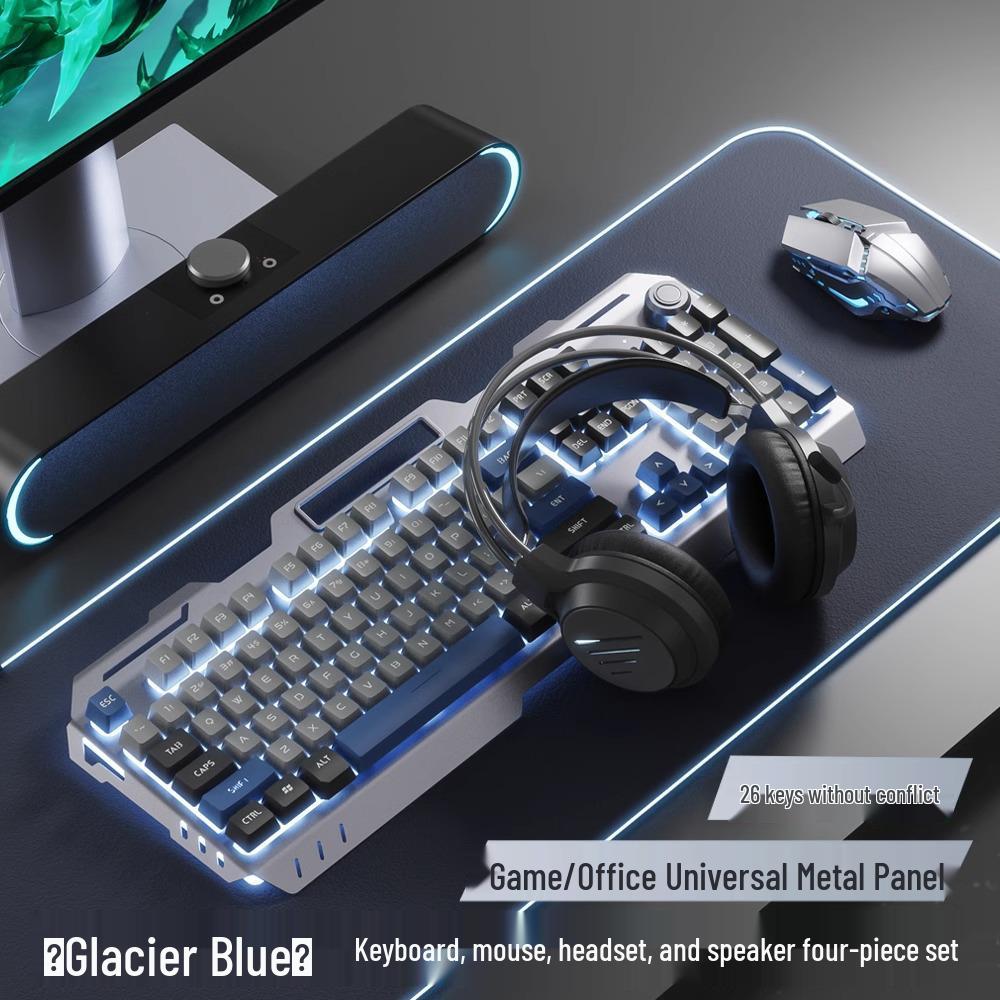 Men's Wired Gaming Set: Mechanical Keyboard, Mouse, and Headset for Esports & Internet Cafe Desktops.