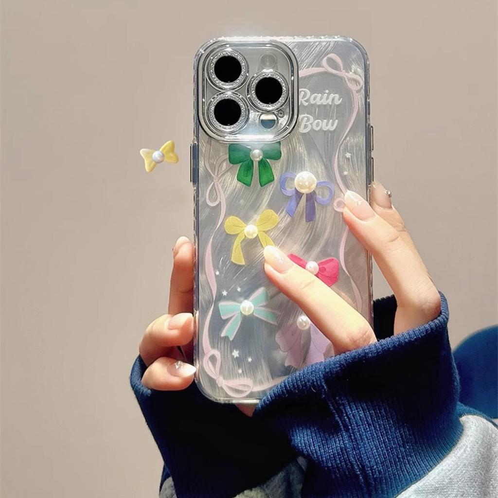 Federgarn Farbe Schleife 3D Perle Handyhülle Für iPhone15 14 13 12 11 Pro Max Niedliche Schleife Mädchen Handyhülle