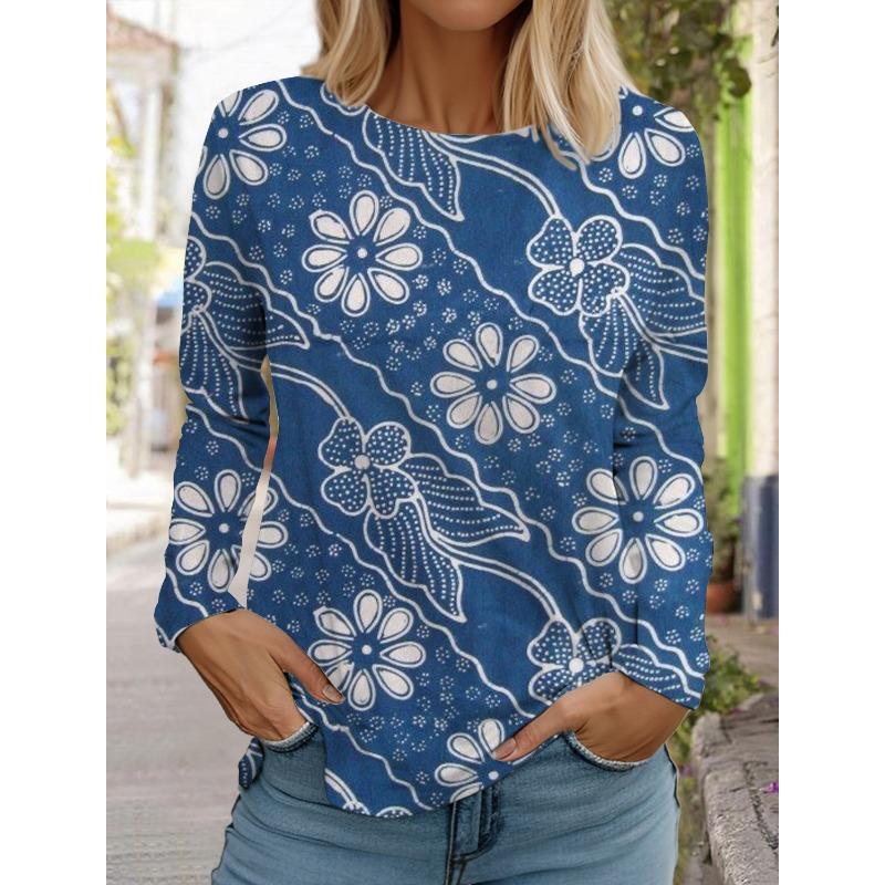 Retro flower pattern 3D printed long sleeved T-shirt XS