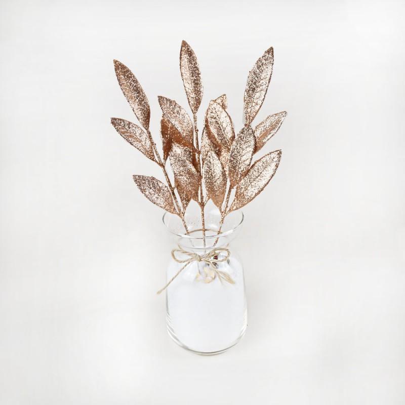 6-Leaf Gold Glitter Olive Branches Christmas Tree Wreath Garland Decorative Stem