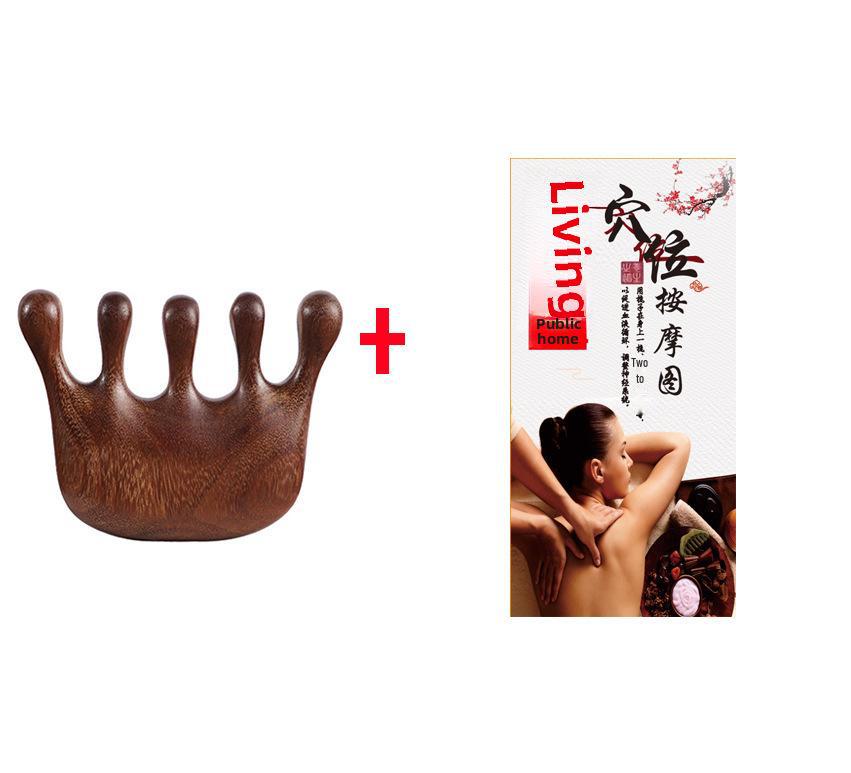 One Piece Gold Sandalwood Five-Tooth Massage Comb for Head and Meridian Stimulation.