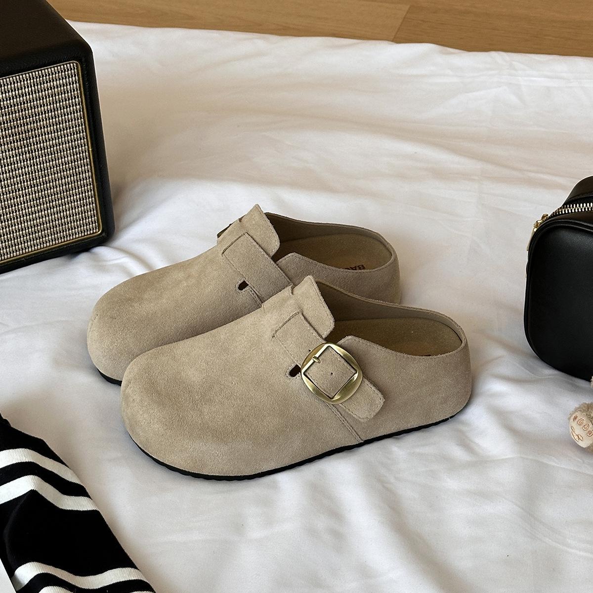 

Пряжка ремня Маленькая сумка голова полушлепанцы Женская верхняя одежда бархат 2025 новый однопедальный толстоподошвенный универсальный Бокен драг 35 серый