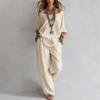 Summer Casual Loose LinenSleeve Top  Wide Leg Pants Set