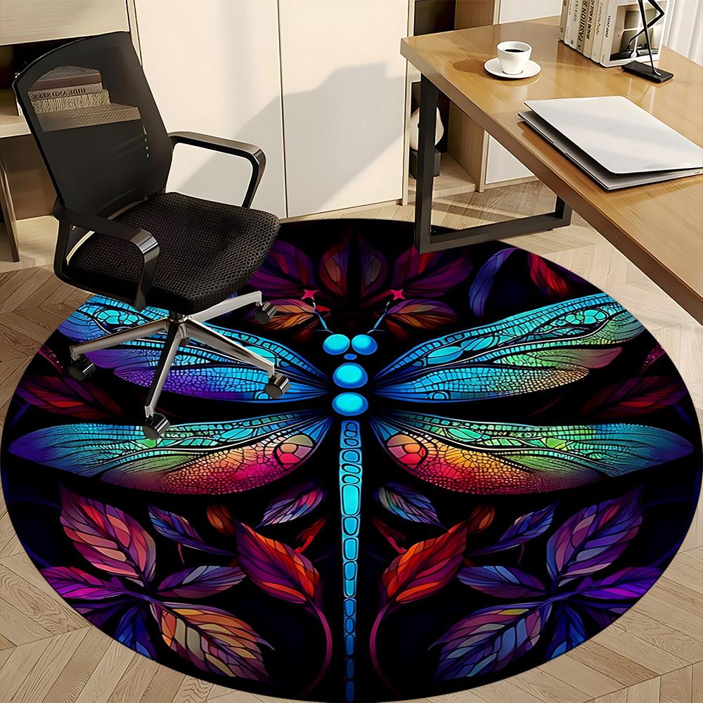 1PC Dragonfly StainedGlass Office Round Area Rug, Mat Suitable ForOffice, Under Office Chairs Bedroom Living Room Home Decor, Room Deco