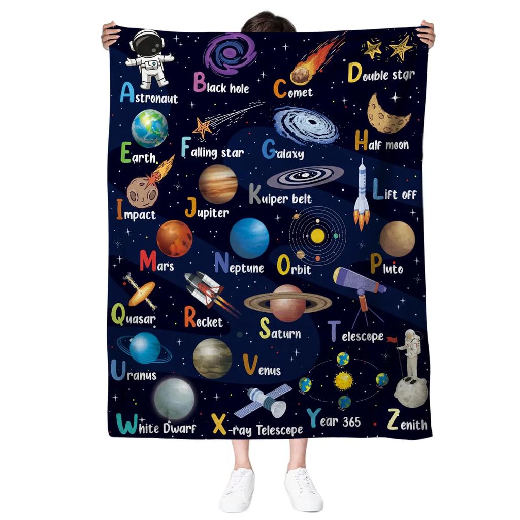 Astronaut Space Blanket, Fleece Flannel Blanket, Cozy Plush Blanket Warm Air Conditioning Blanket for Sofa, Bedroom, Office, Bed
