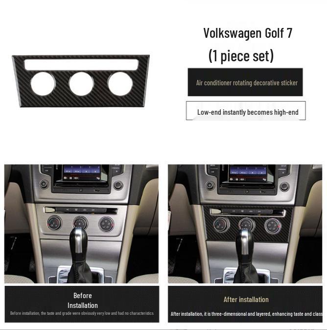 Compatible Carbon Fiber Interior Accessories for VW Golf 7: Console, Gear Shift, Cup Holder, A/C, Navigation Decor.