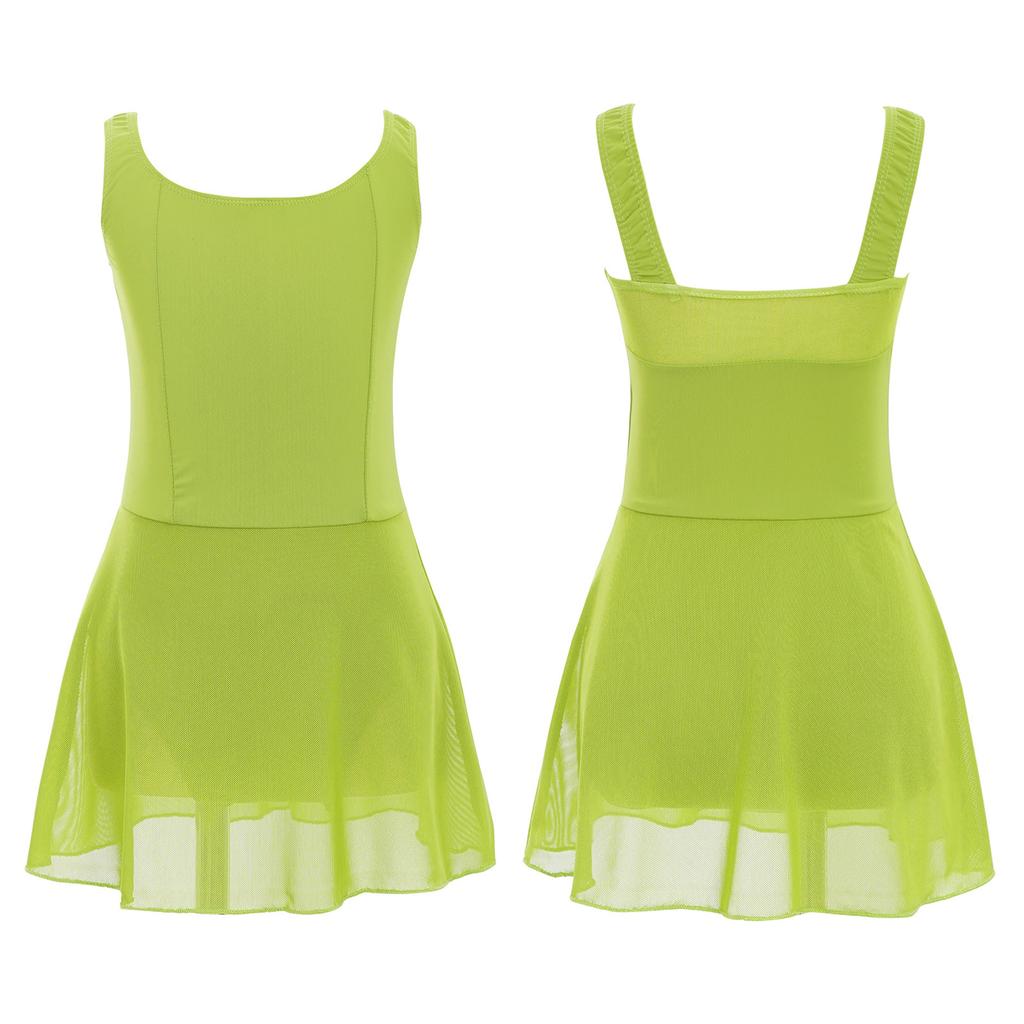 Kids Girls Athletic Activewear Costume Rhythmic Ballet Gymnastics Dancewear Dancing Training Clothes Solid Color Party Dress