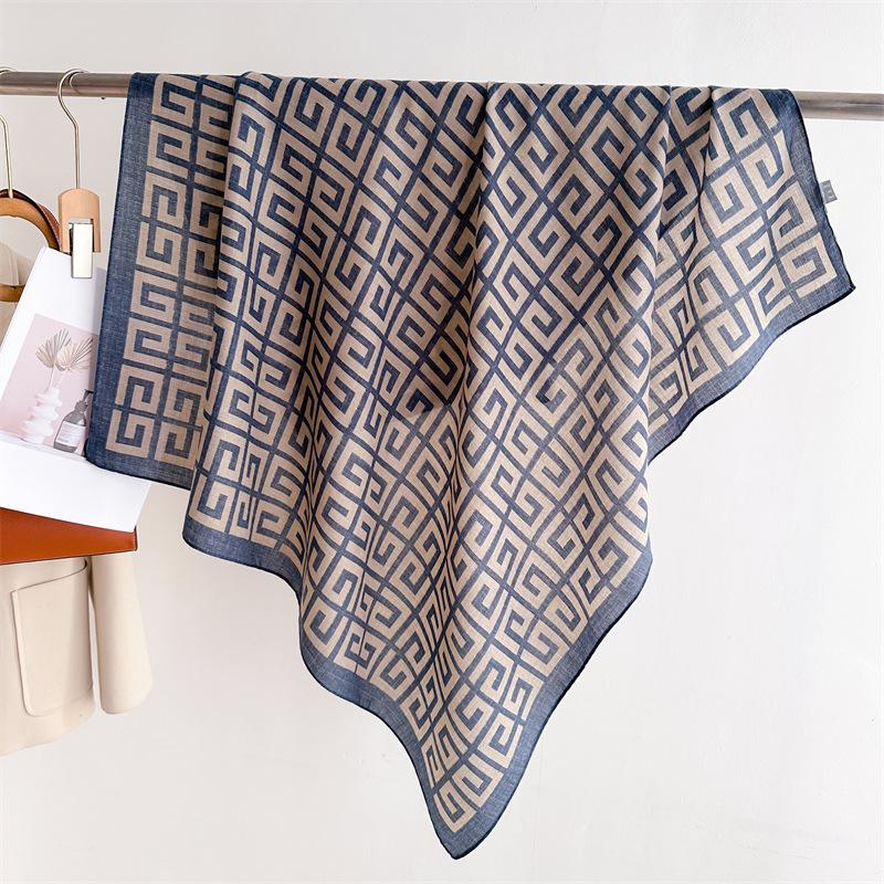 Scarf pattern large square scarf printed herringbone fashion Huizi versatile simulation silk spring and autumn shawl headscarf 91 geometric scarf
