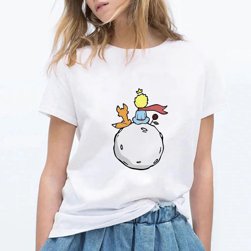 Little Prince Printing White Tshirts Short Sleeve Women Fashion Tees Casual Cartoon FeUnisex Clothes Summer Oneck Tops