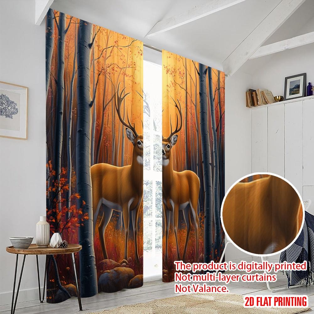 2ks, 2D plošný tisk Záclonová látka Jelen Podzimní les Západ slunce (3) Všestranný 100% polyester (bez tyče) Art Deco Slavnostní Použití